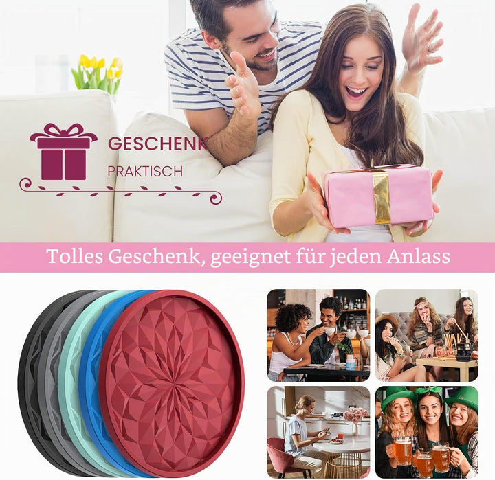 Silikon-Untersetzer mit Halter, Getränkeuntersetzer für heisse oder kalte Getränke, verdickt, rutsch