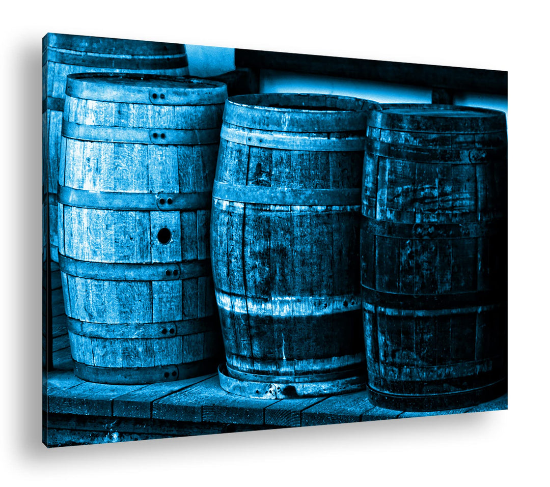 deyoli alte Holzfässer mit Wein Format 80x60 Effekt: Monocrome Blau als Leinwandbild, Motiv fertig g