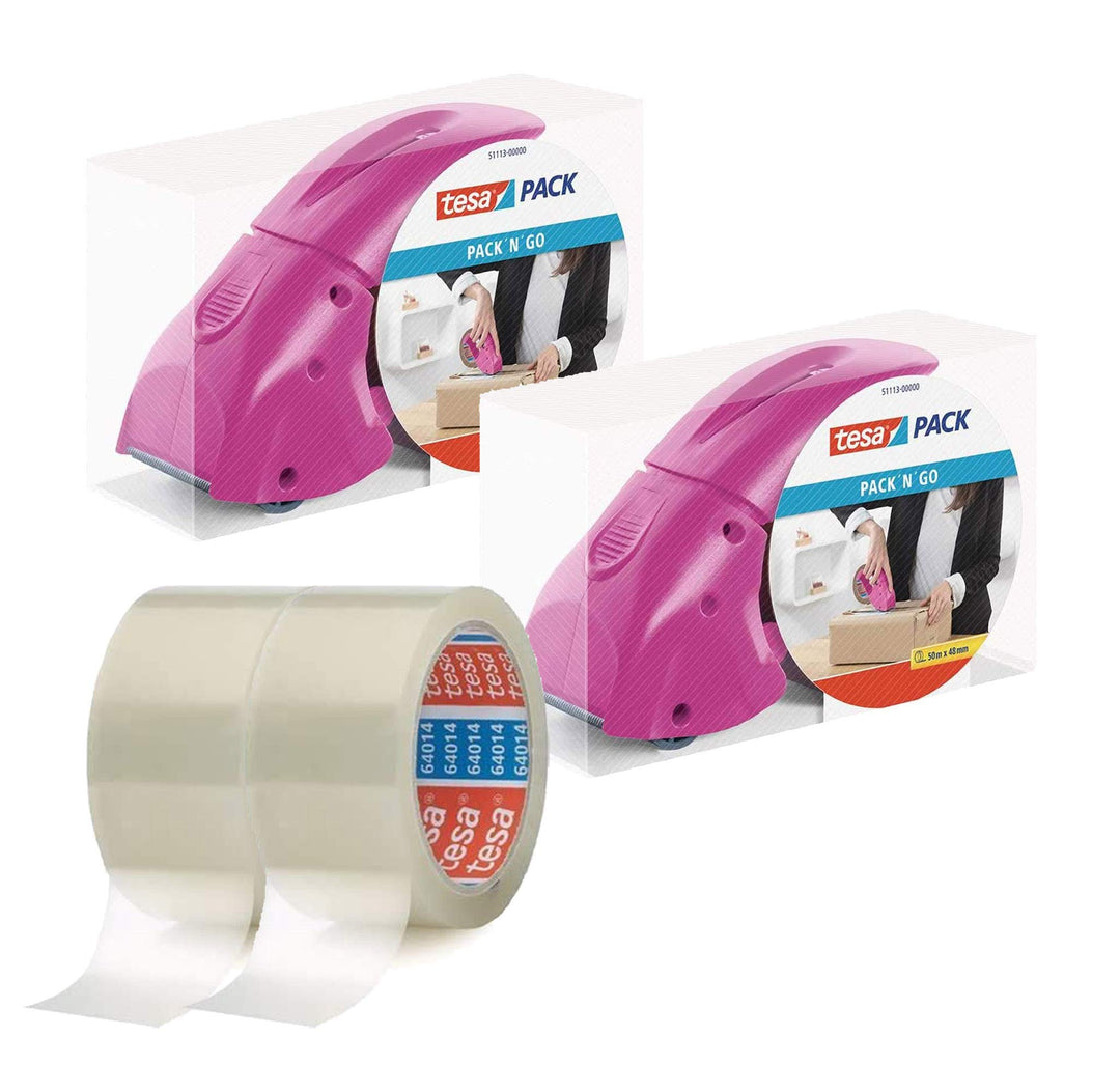 tesapack Abroller Pack' n' Go - Ergonomischer, pinker Handabroller für Paketbänder - Inklusive 50 m