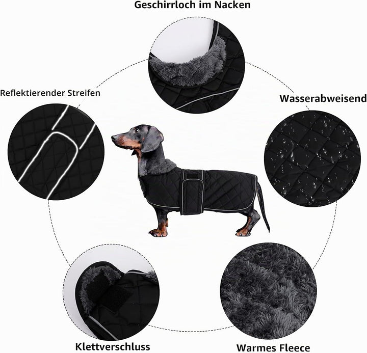 MOREZI Hundemantel Winter für Dackel - Wasserdichter Hunde Pullover mit Wolle Futter & Verstellbaren