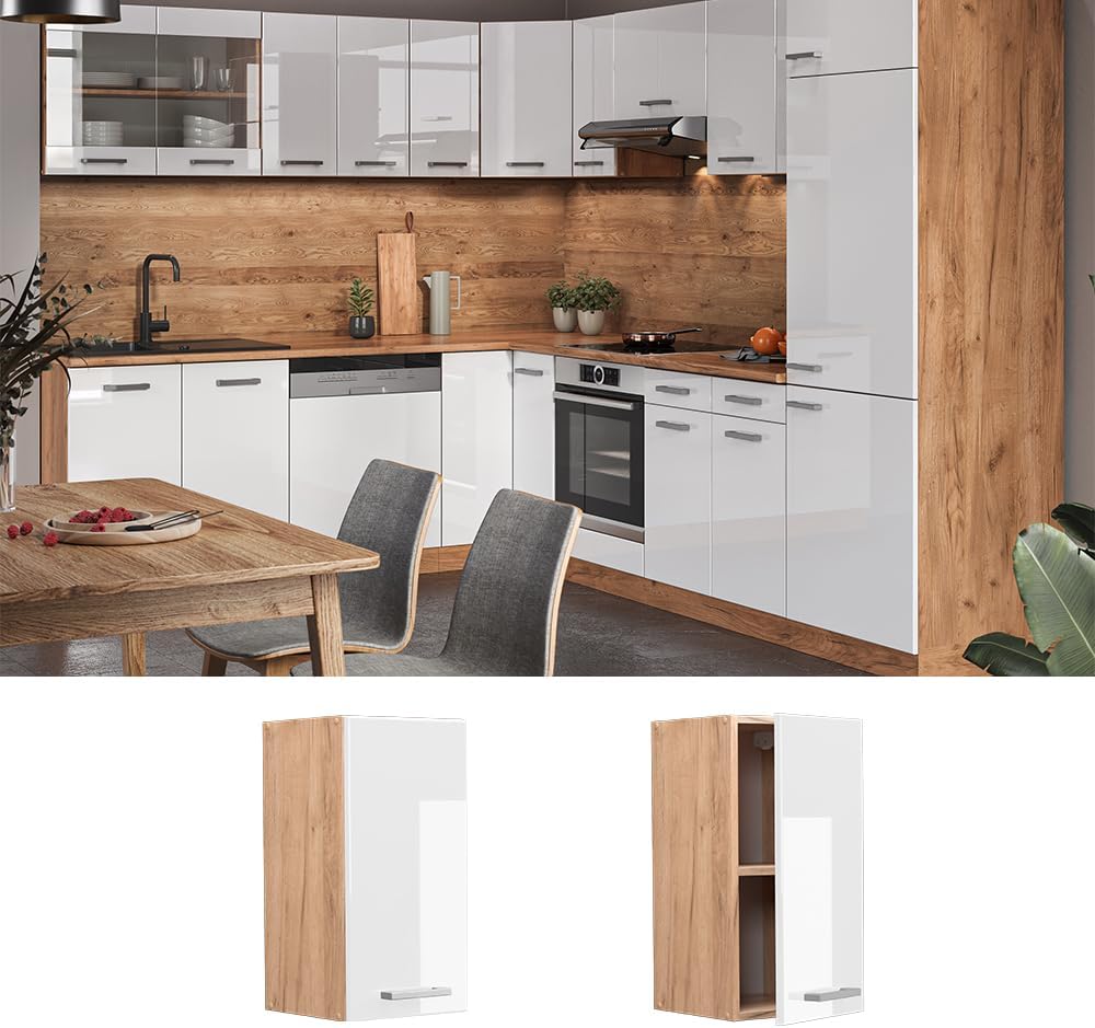 Vicco Hängeschrank R-Line, Weiss Hochglanz/Goldkraft Eiche, 30 cm Weiss Hochglanz Hängeschrank 30 cm