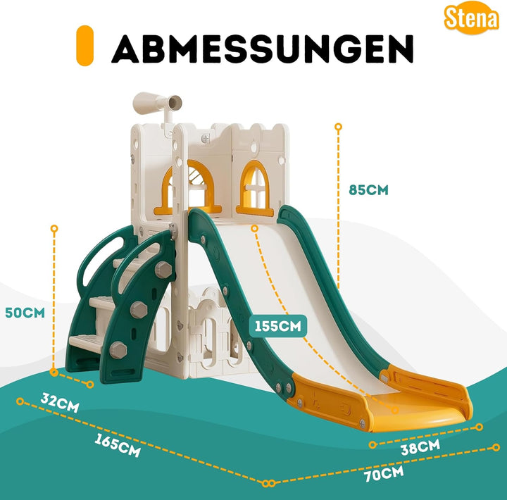 Stena Spielhaus mit Rutsche, Basketballkorb, Ball &amp; Spielzeug-Teleskop - Indoor &amp; Outdoor - Spieltur
