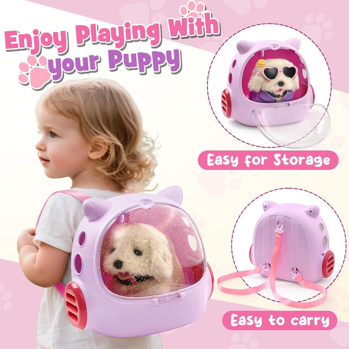 Tacobear Hund Spielzeug Kinder der Läuft und Bellt, Elektrischer Plüsch Hund mit Leine Hundekäfig Hu