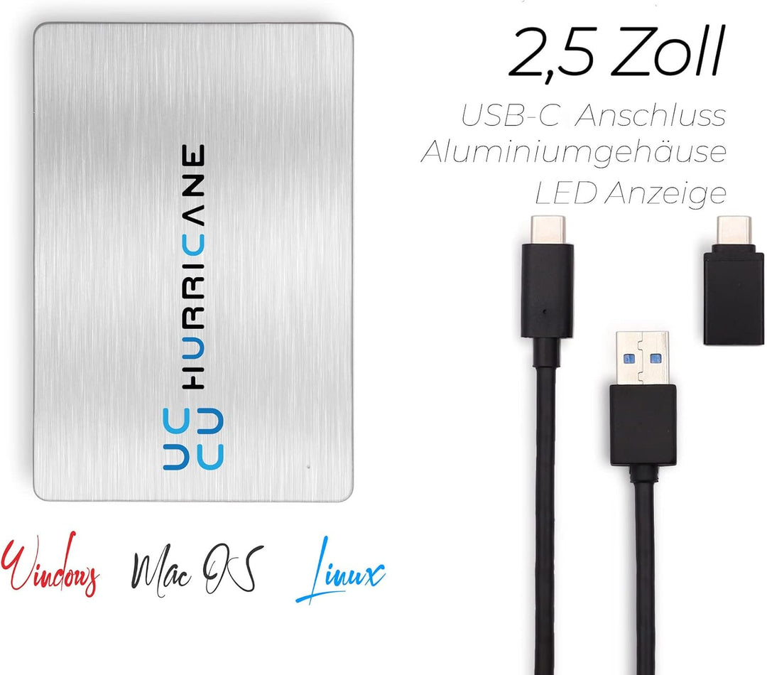 HURRICANE MD25C3 tragbare Externe Festplatte 500GB 2,5" USB C Speicherplatte für Fotos smart TV PC L