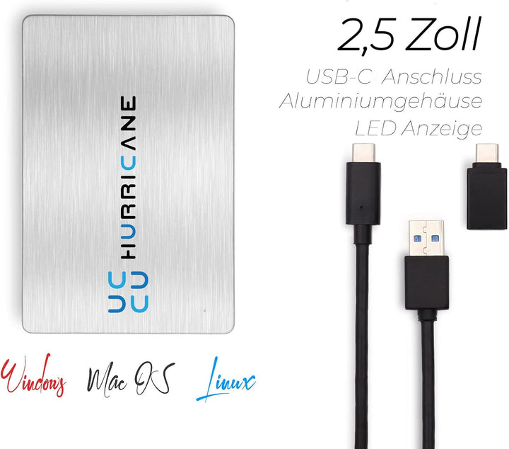 HURRICANE MD25C3 tragbare Externe Festplatte 500GB 2,5" USB C Speicherplatte für Fotos smart TV PC L