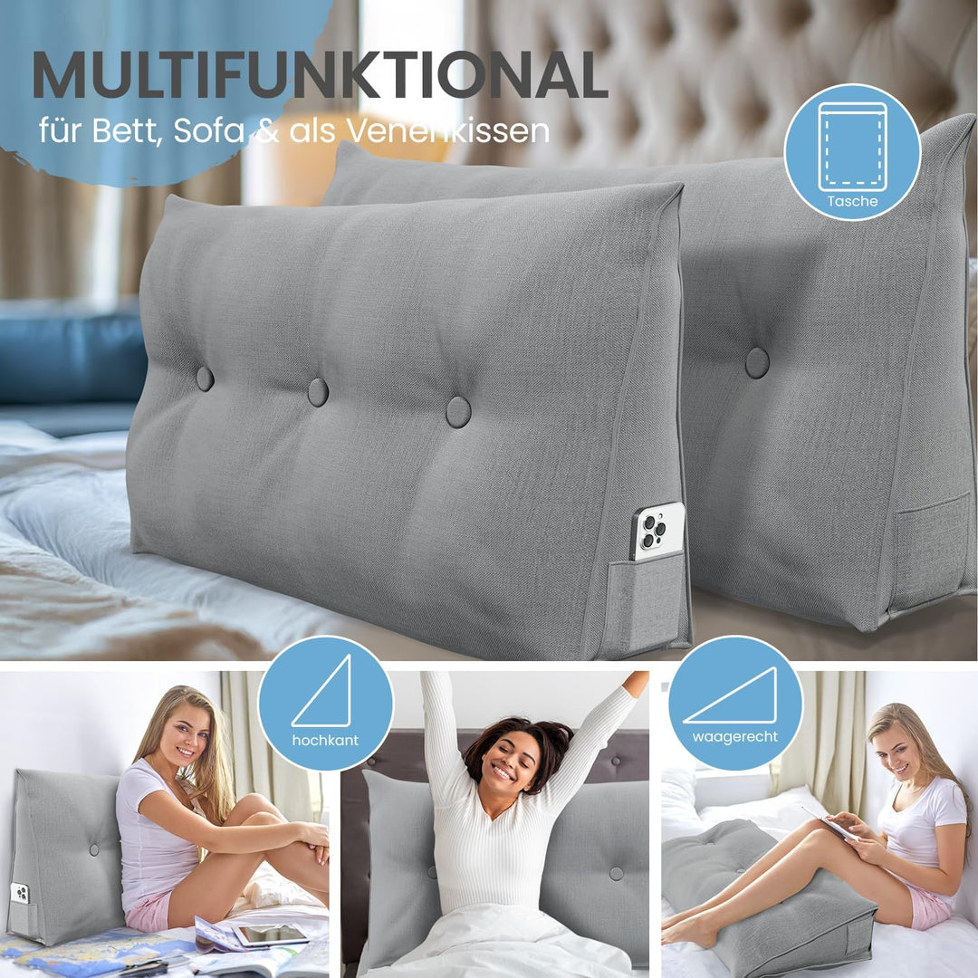 Rückenkissen, Bett-Rückenstütze Keilform, Rückenstützkissen, für Bett & Sofa, 100 cm breit, ideal fü