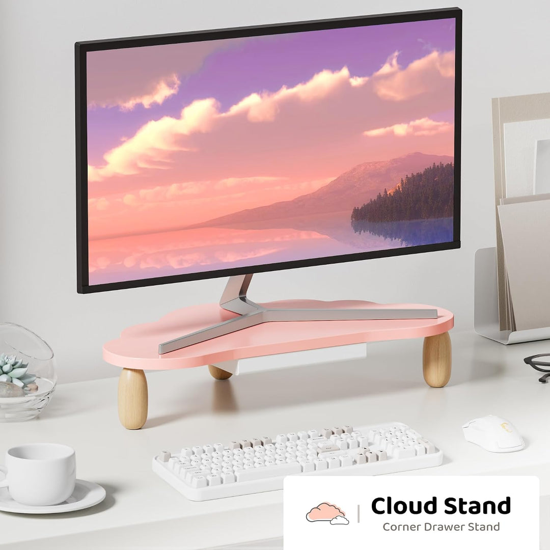 AFOOYO Monitorständer, Wolkenform, stabiles Holz, Computer-Monitorständer mit Schublade, Mehrzweck-S