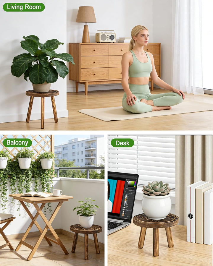 Blumenständer Holz 3er-Set, 5.9" 9/7.9"/11" Höhen Blumenhocker, Pflanzenständer Blumentopfständer Fü
