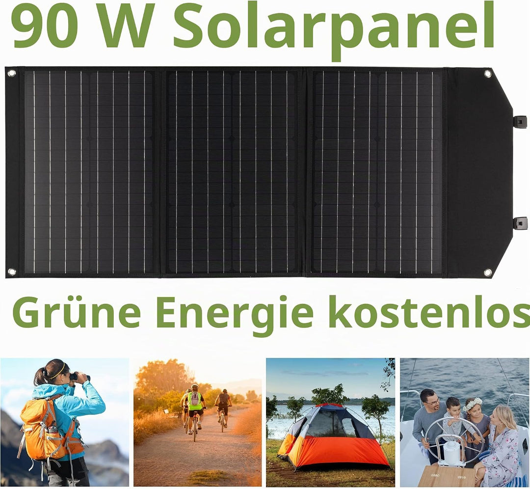 Bresser Solar Ladegerät 90W mit 1x DC- und 3x USB-A-Anschlüssen inkl. USB-A-Buchse mit QC3.0 zur Sch