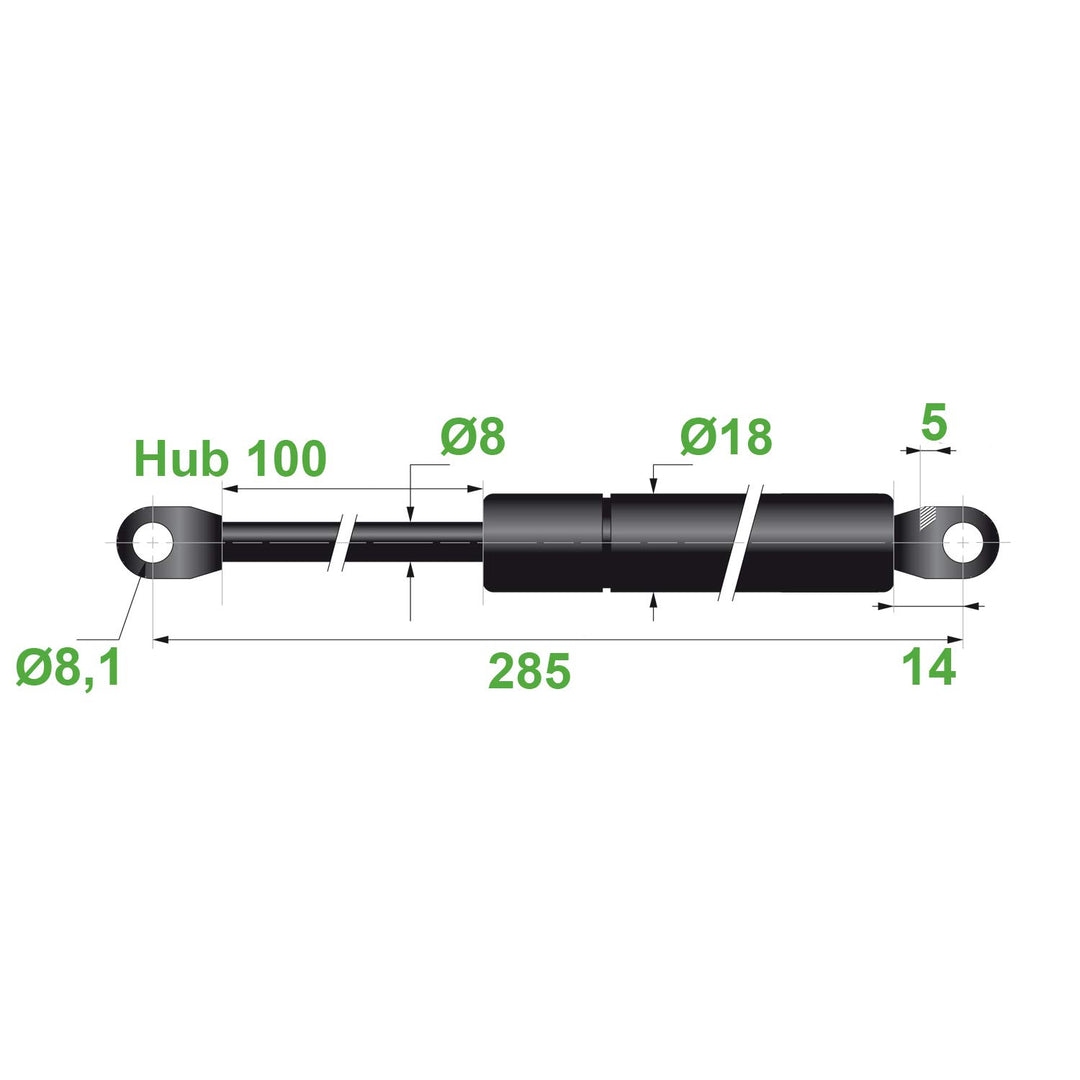 Gasdruckfeder Ø 8/18 8,1 Hub=100 285-300 mm 300N(0152)