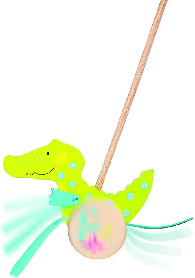 goki 54911 Schiebetier Krokodil, Susibelle, 25 x 12 x 60 cm, Holz, Lauflernspielzeug mit watschelnde
