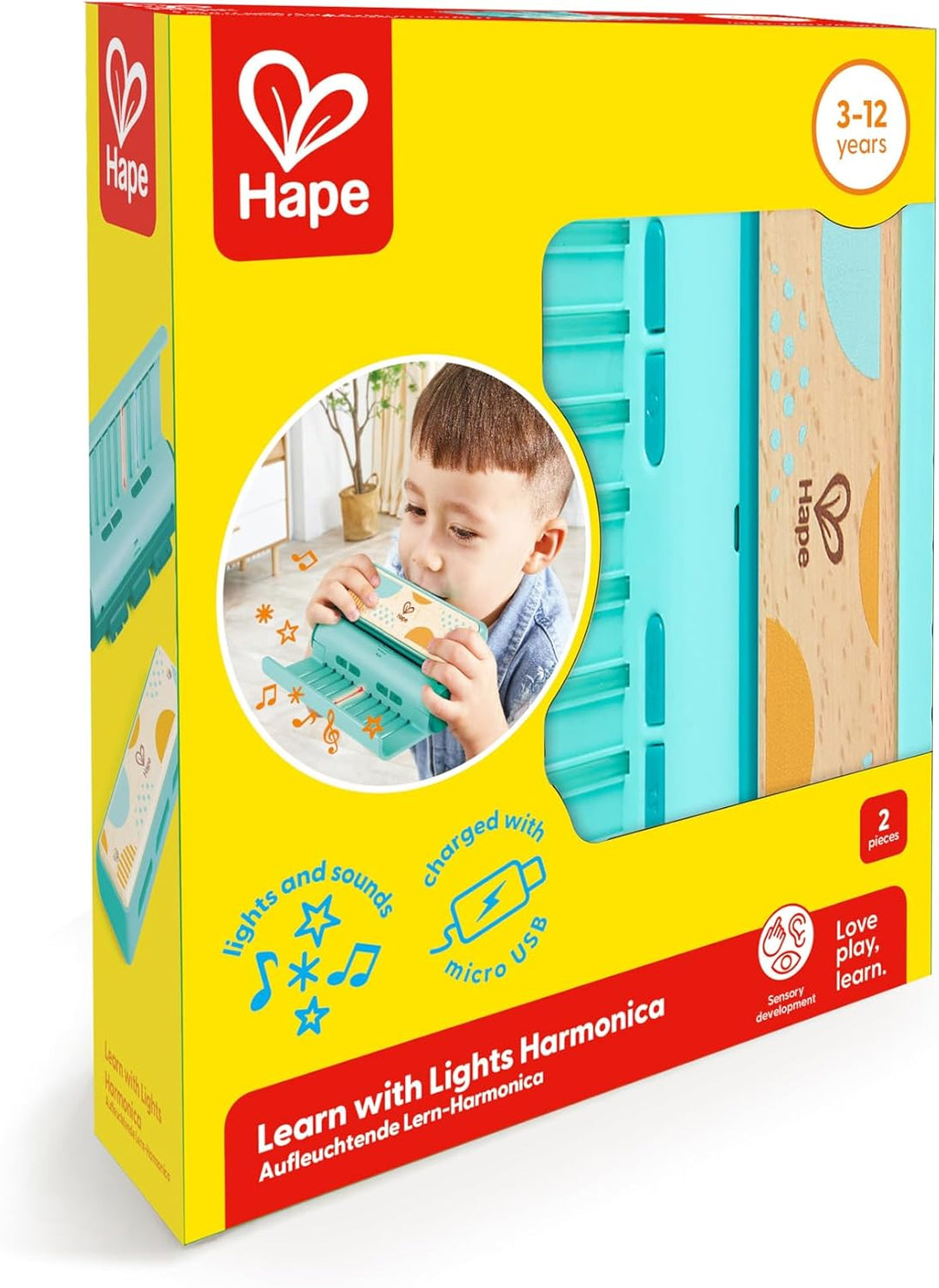 Hape Leuchtende Lern-Harmonica | Mundharmonika Musikspielzeug mit Licht für Kinder | ab 3 Jahren, Bl