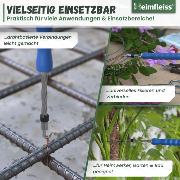 Heimfleiss® Draht Driller Drillapparat mit aut. Rücklauf - Universal Drahtbinder Rödelzange für Zaun