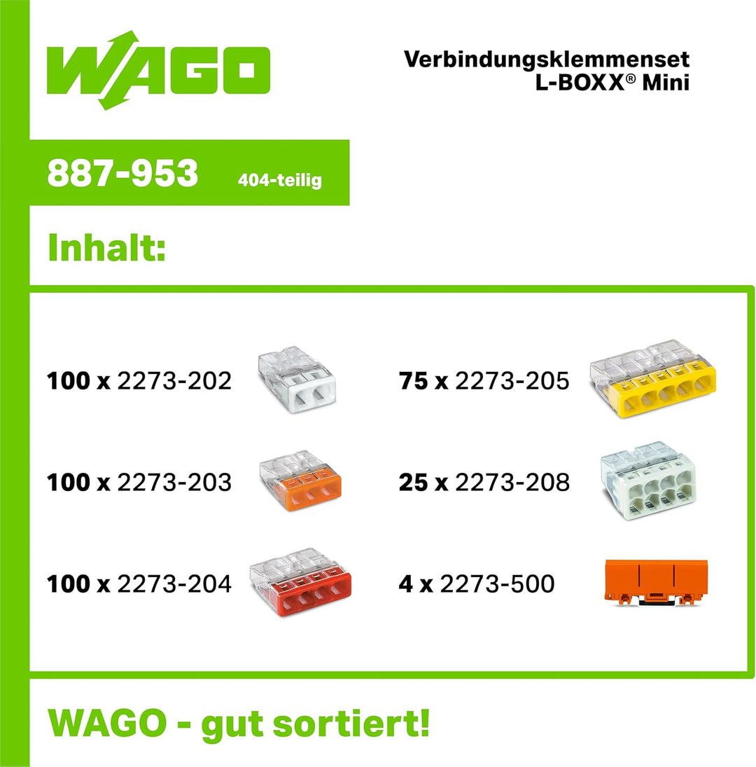 WAGO® Original-Set, L-Boxx Mini, Verbindungsdosenklemmen, 887-953 (404 Teile), Lichtgrau 887-953 Sin