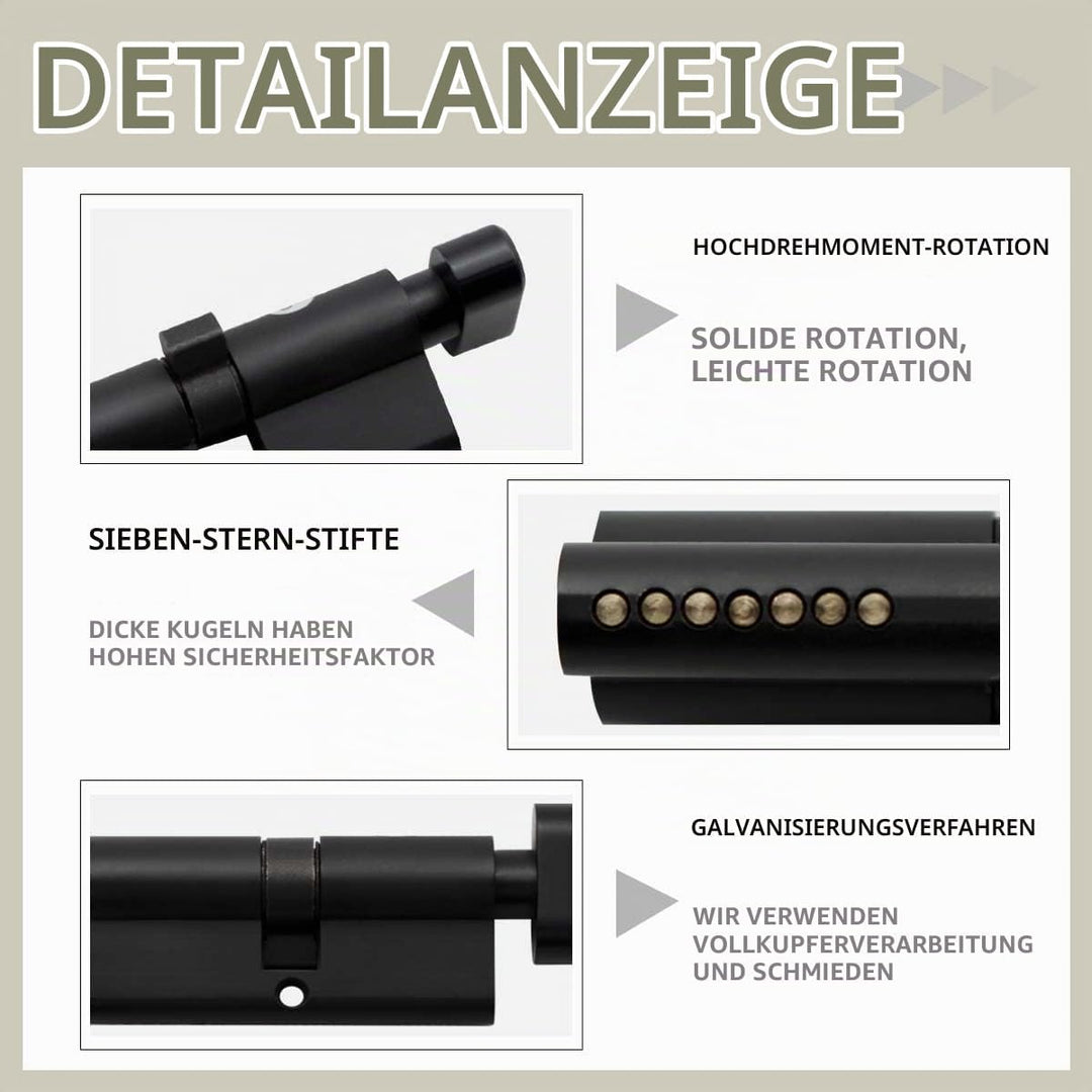 Bwintech 1 Stück 45/50Tmm Euro Messingzylinder, 95mm Knauf/Schlüssel zylinderschloss mit 5 horizonta