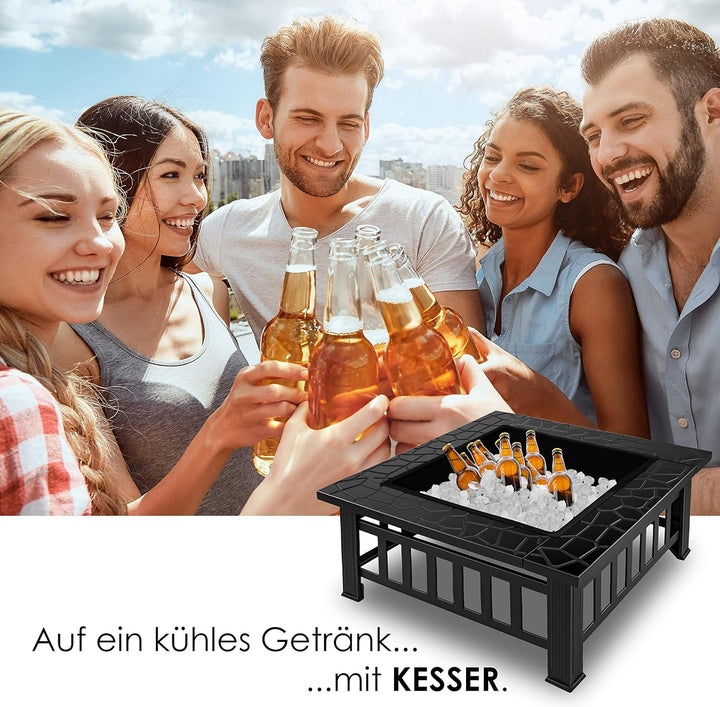 KESSER® Feuerstelle mit Grillrost & Grillzange Feuerschale 82x82x50cm, 3in1 Multifunktional Fire Pit