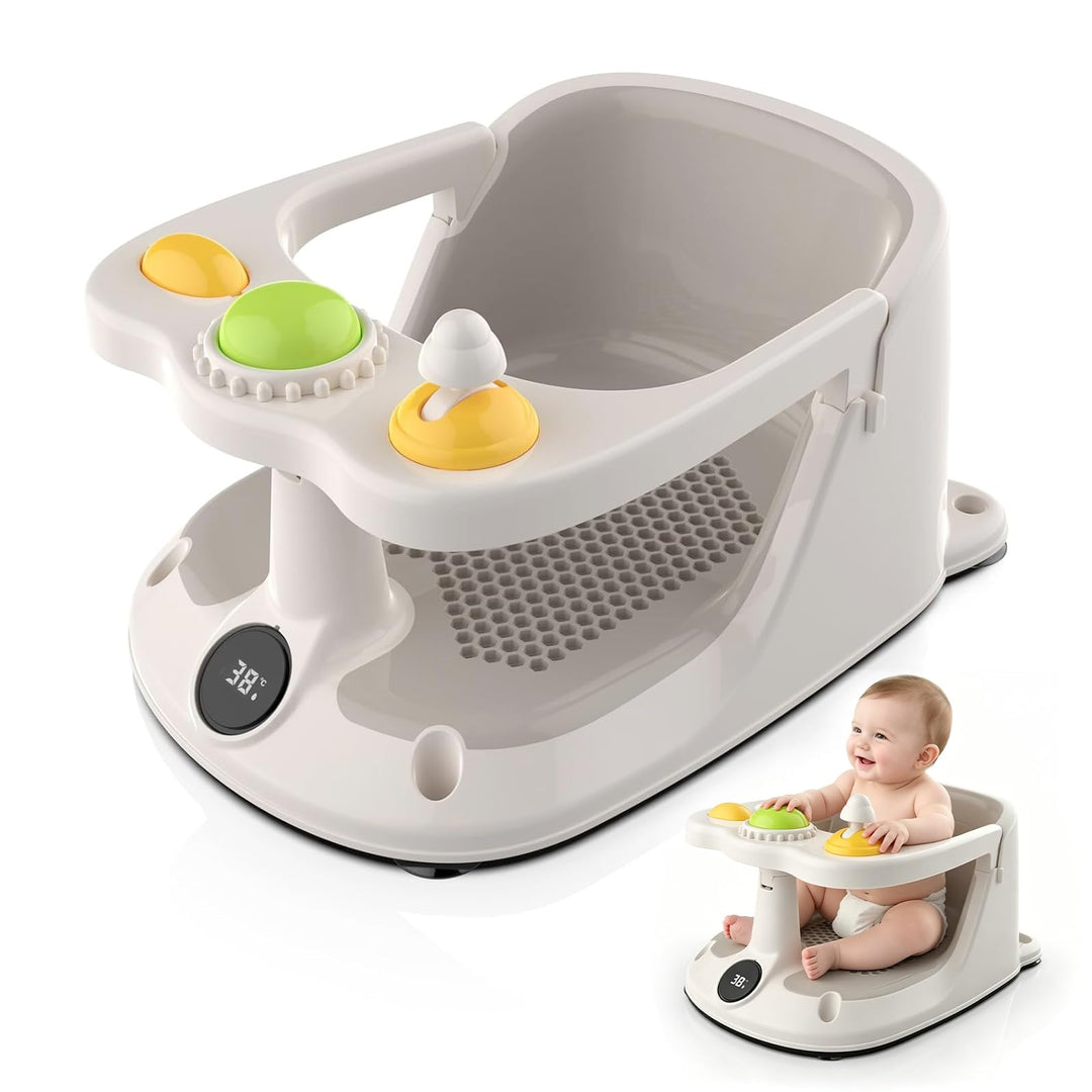 Baby Badewannensitz mit Echtzeit Temperaturüberwachung - Tragbarer Baby Bath Seat mit 4 Rutschfesten