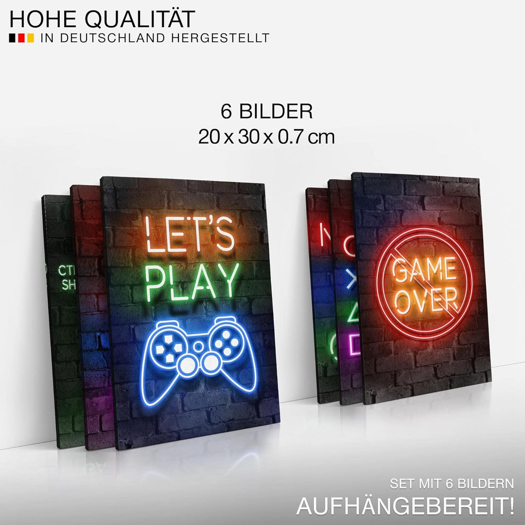 Novart Wandbilder Set - KOMPLETT AUFHÄNGFERTIG - Made in Germany - Moderne Bilder Spielkonsole Gamer