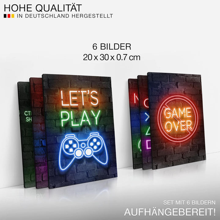Novart Wandbilder Set - KOMPLETT AUFHÄNGFERTIG - Made in Germany - Moderne Bilder Spielkonsole Gamer