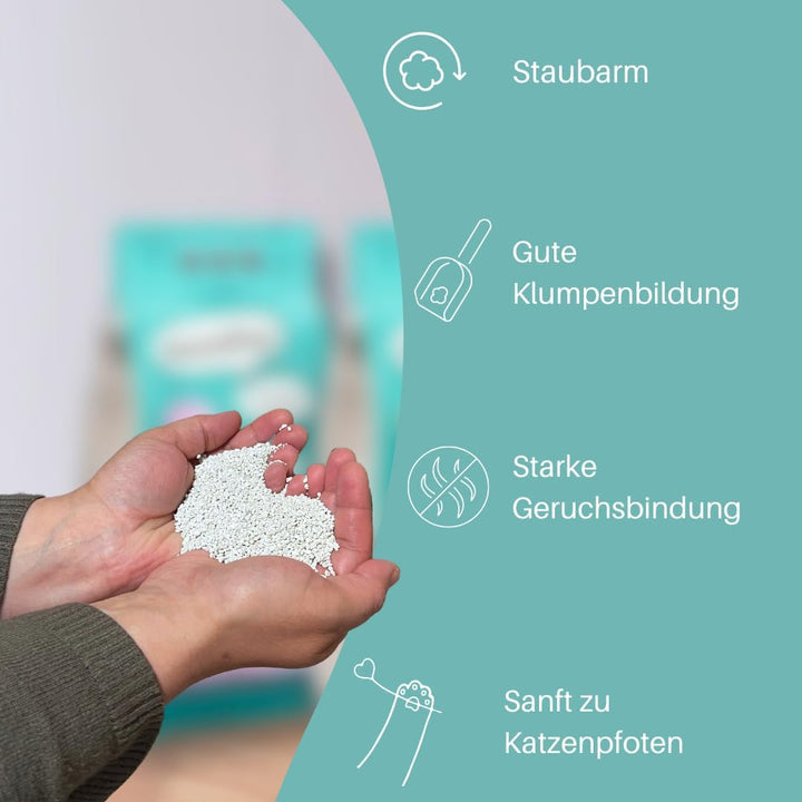 BentoKitty Katzenstreu (30L, 3er Pack) Naturell, Klumpend, weiss, feinkörnig, Klumpstreu aus Bentoni