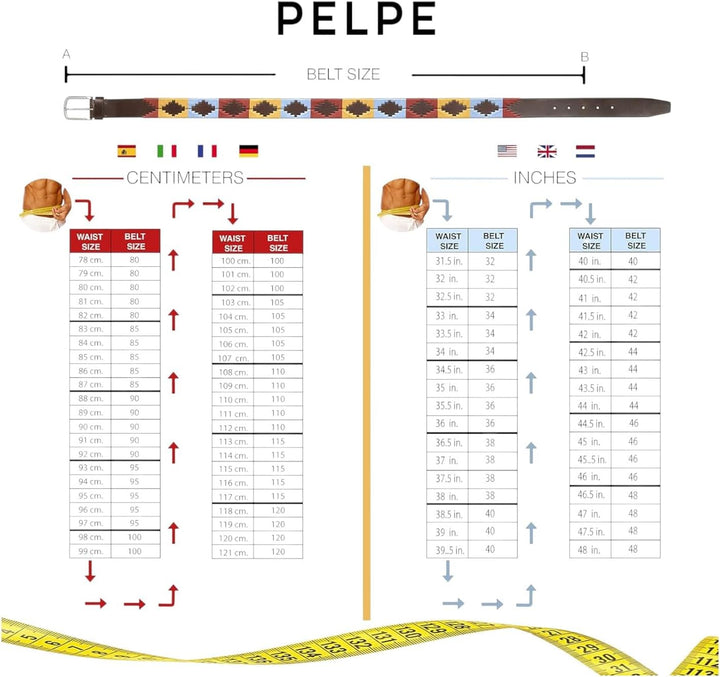 PELPE Argentinischer Ledergürtel mit passender Schnur und Lederarmband. Auf Leder gestickter Gürtel