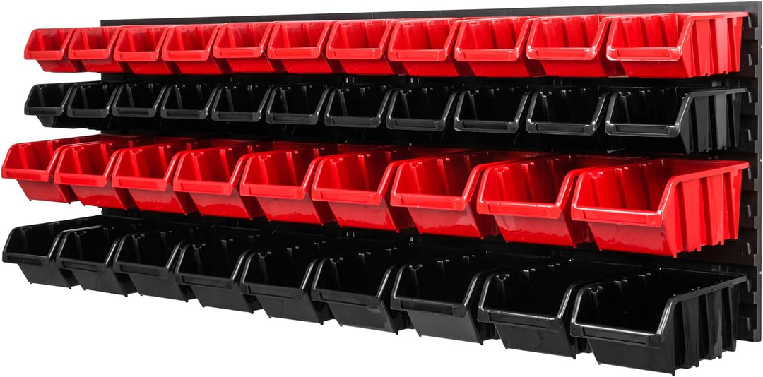 Lagersystem Werkstattregal | 115 x 39 cm | 40 stck. Box | Wandregal mit Stapelboxen - Wandplatten Ex