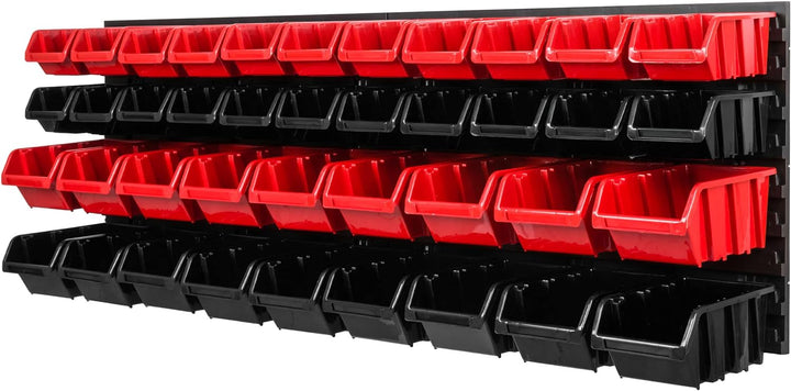 Lagersystem Werkstattregal | 115 x 39 cm | 40 stck. Box | Wandregal mit Stapelboxen - Wandplatten Ex