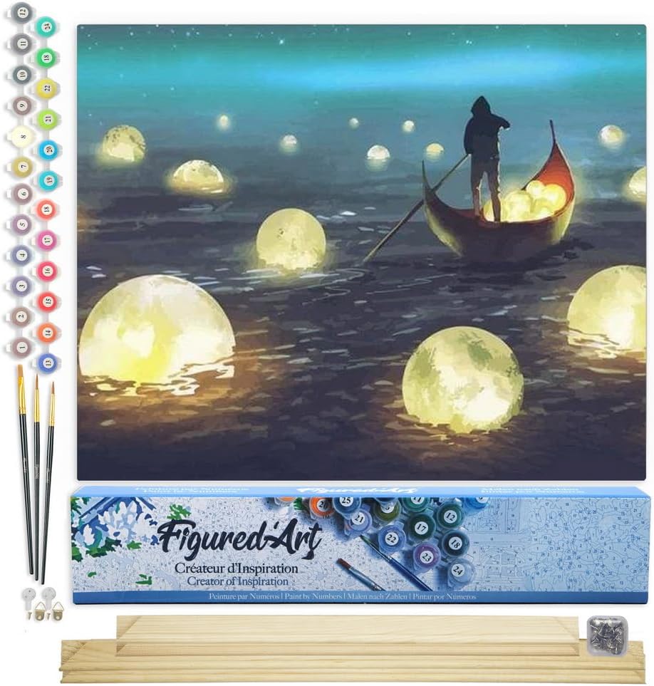 Figured'Art Malen Nach Zahlen Erwachsene Mit Rahmen Lichter auf dem See - Paint by Numbers Basteln D