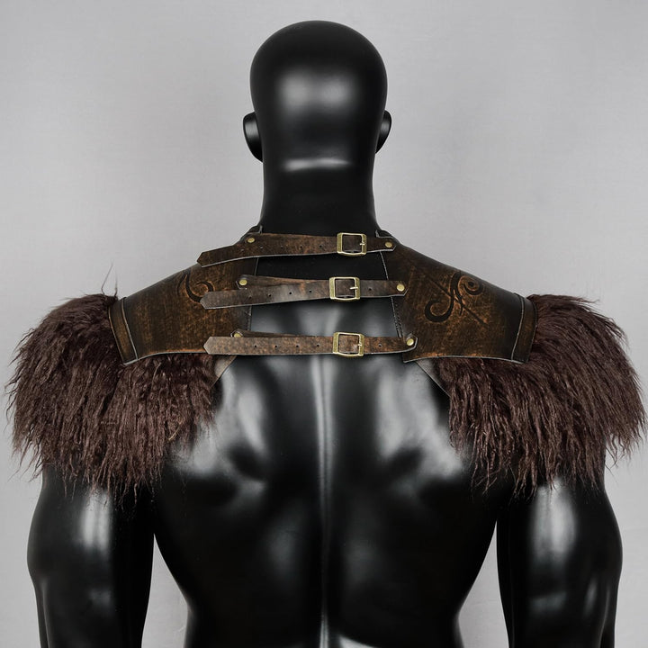 keland Wikinger Rüstung Leder Brustpanzer Mittelalter Fell Schulter Herren Damen (Braun-1), Braun-1