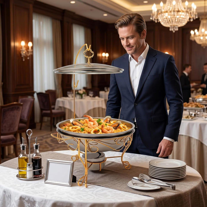 Under Chafing Dish 6L Gold, Edelstahl Speisenwärmer mit Deckelhaken &amp; Warmhaltebehälter, Buffet Warm