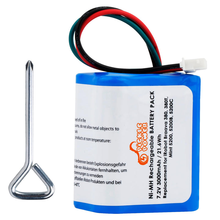 Pickle Power 7.2V 3000mAh NI-MH Akku für iRobot Braava 380T, 380, 390T, Mint 5200, 5200B, 5200C Stau