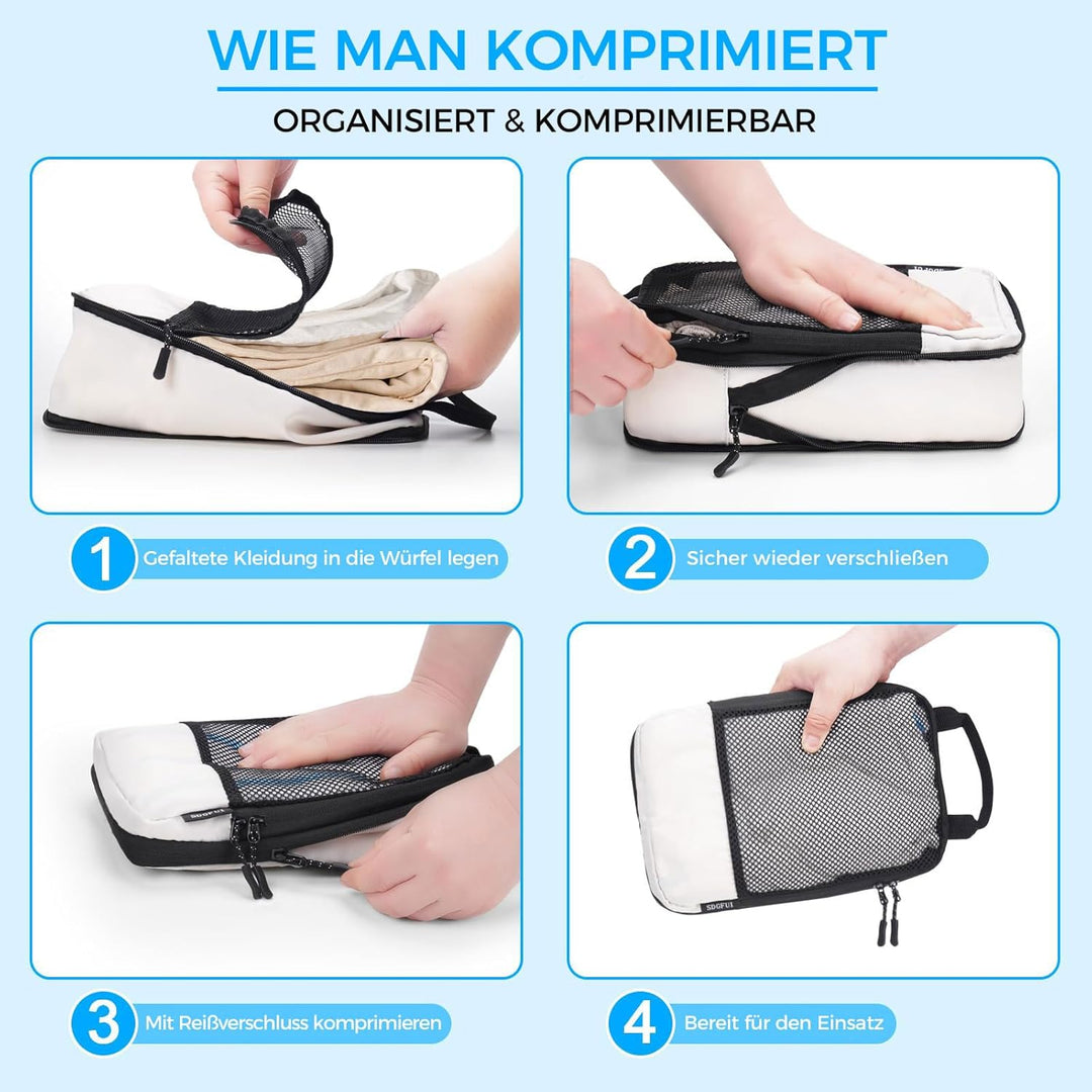 BAGLHER Packwürfel Kompression für die Reise - Extrem platzsparender Koffer-Organizer-Set, wasserdic