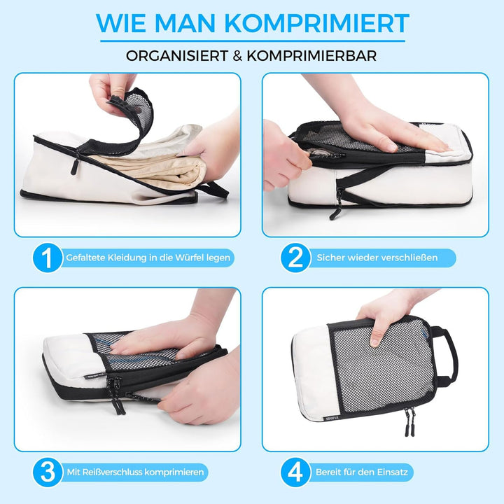 BAGLHER Packwürfel Kompression für die Reise - Extrem platzsparender Koffer-Organizer-Set, wasserdic