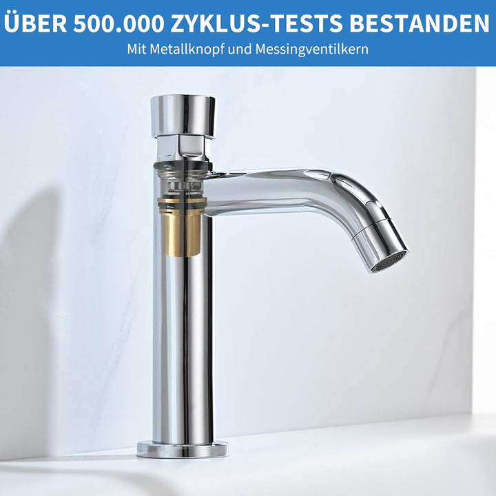 Wasserhahn Druckknopf, Waschbeckenhahn mit Verzögerung, Waschtischmischer Wasserhahn Kaltwasser für