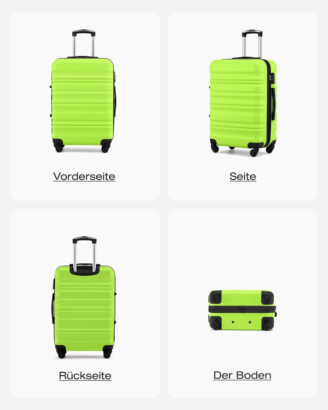 COOLIFE Hartschalen-Koffer Trolley Rollkoffer Reisekoffer mit TSA-Schloss und 4 Rollen (Grün, Grosse