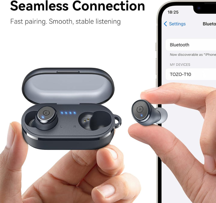 TOZO T10 Kopfhörer Kabellos Bluetooth In Ear mit Ladecase 55 Std. IPX8 | ENC für klare Anrufe und Kl