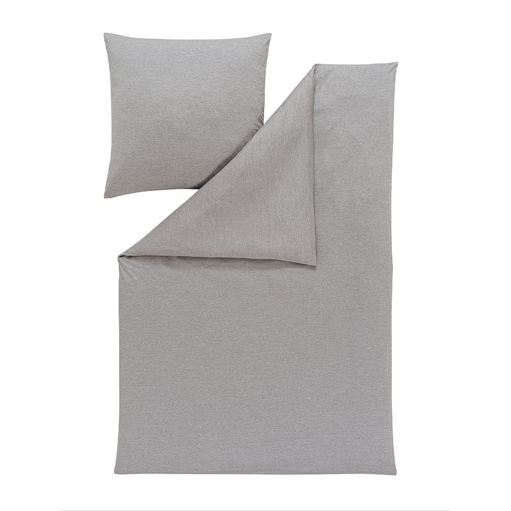 ESTELLA Bettwäsche Takoma | Grau | 135x200 + 80x80 cm | bügelfreie Interlock-Jersey-Qualität | pfleg
