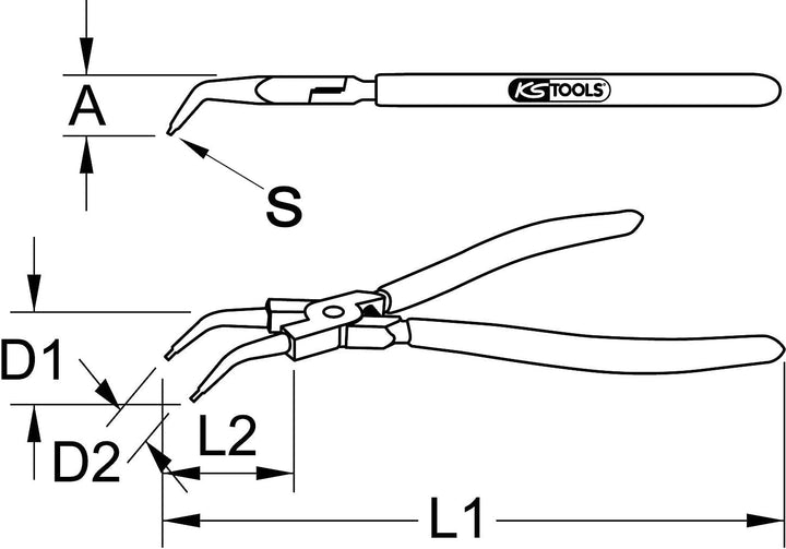 KS Tools 500.1038 Radlager-Sicherungszange, abgewinkelt, 240mm 240 mm, 240 mm