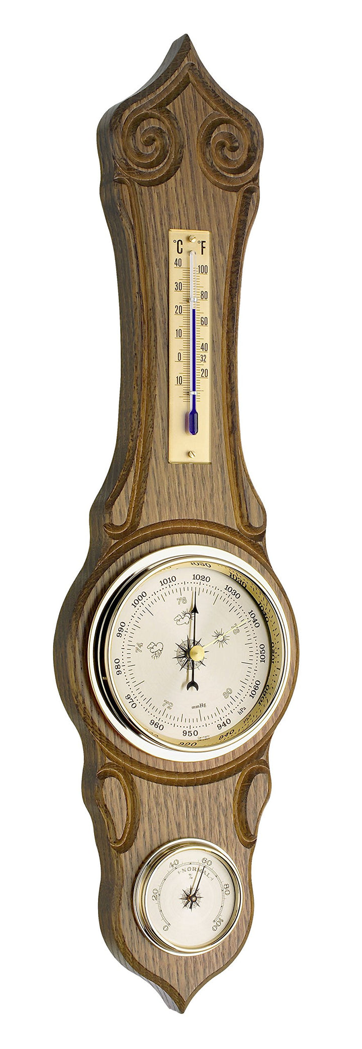 Wetterstation Eiche massiv, rustikal/gold, 43 cm