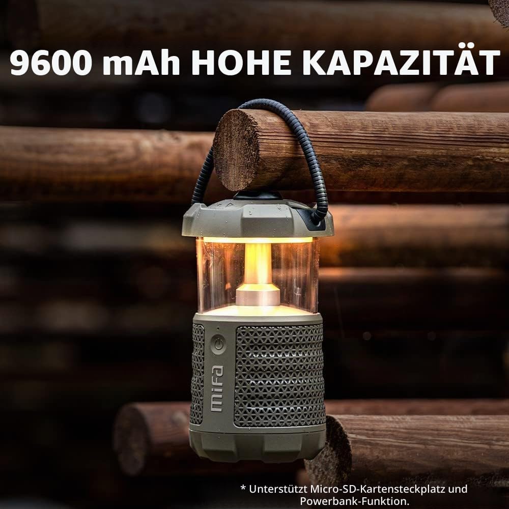 MIFA WildCamping Bluetooth Lautsprecher mit Camping Lampe, Bluetooth 5.3 20 Watt HiFi Sound, IP67 wa