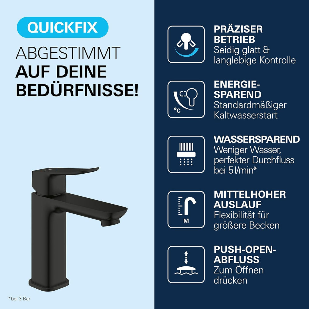 GROHE Dice, energiesparende Waschtischarmatur, Kaltwasser in Mittelstellung (Wasserhahn für das Bad,