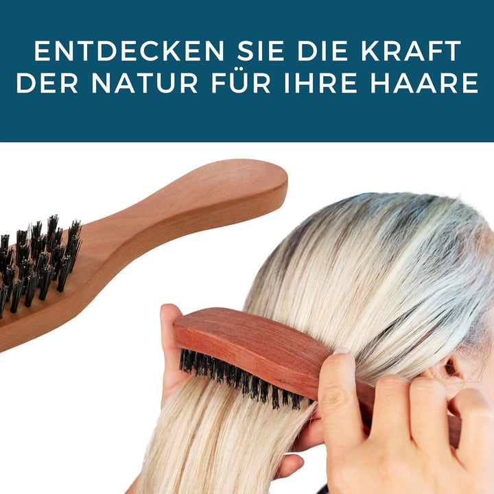 REMOS Haarbürste mit 100% Wildschweinborste aus Birnbaumholz mit schmalem Griff schmal Birnbaumholz,