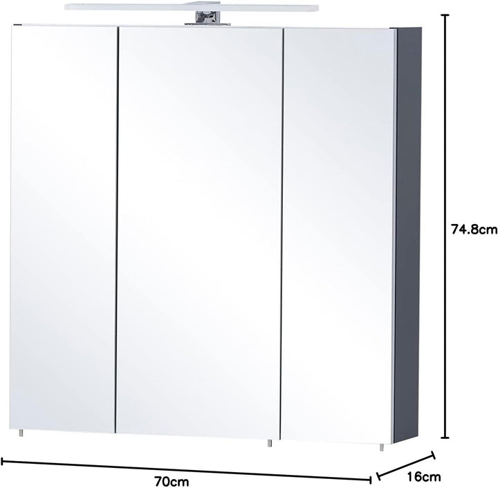Schildmeyer Kent Spiegelschrank, Holzwerkstoff, Nachtblau, 70 x 16 x 74,8 cm Nachtblau 70 x 16 x 74,