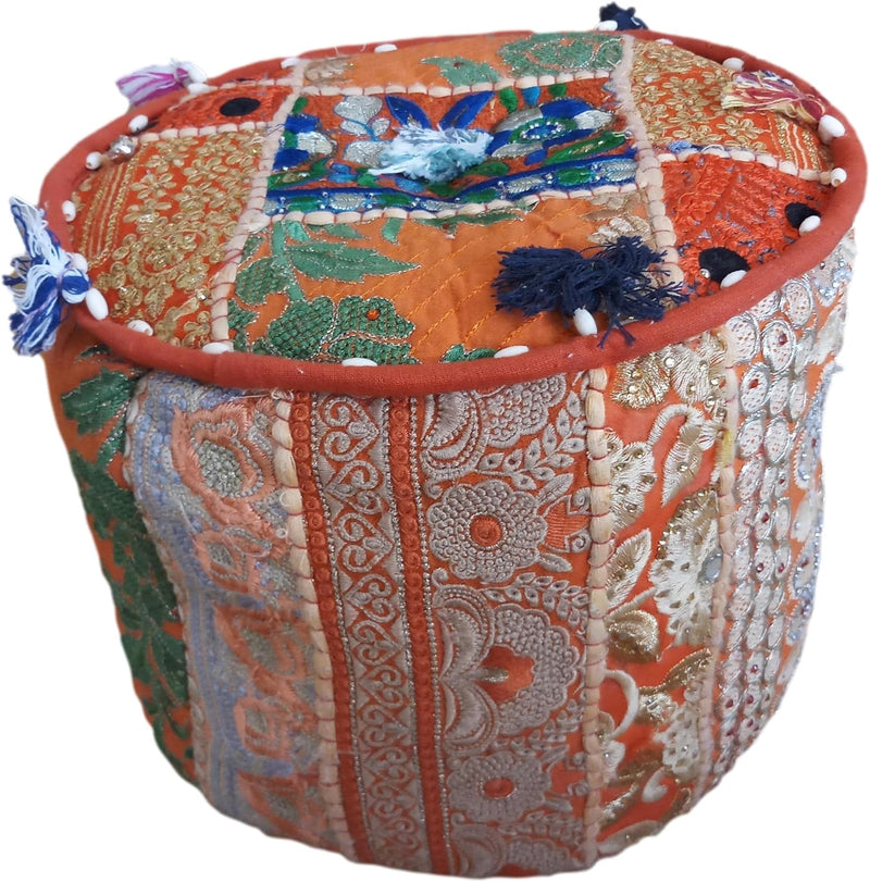 PUSHPACRAFTS Ottomane Pouf indischer Bohemian-Stil, Innendekoration, Fusshocker, Bodenkissen, indisc