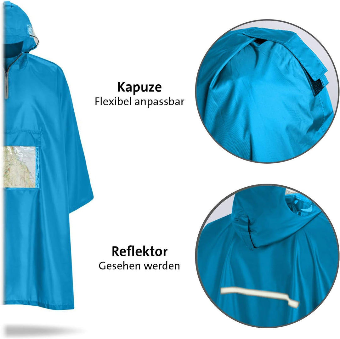 STANDWERK Regenponcho mit einzigartiger Navigationstasche und Sichtfenster fürs Wandern - Regencape