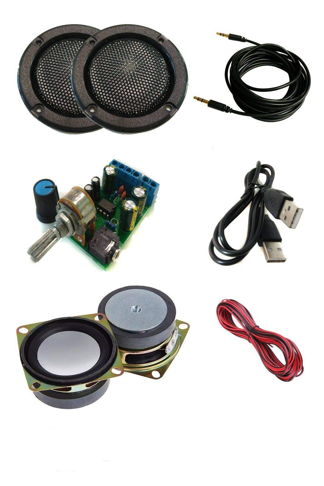 TALENTEC Audio DIY Kit: 2.0 Verstärker, 2X 5W 4Ω 2"Lautsprecher, 2X 2 Schwarze Gitter, verkabelt. DI