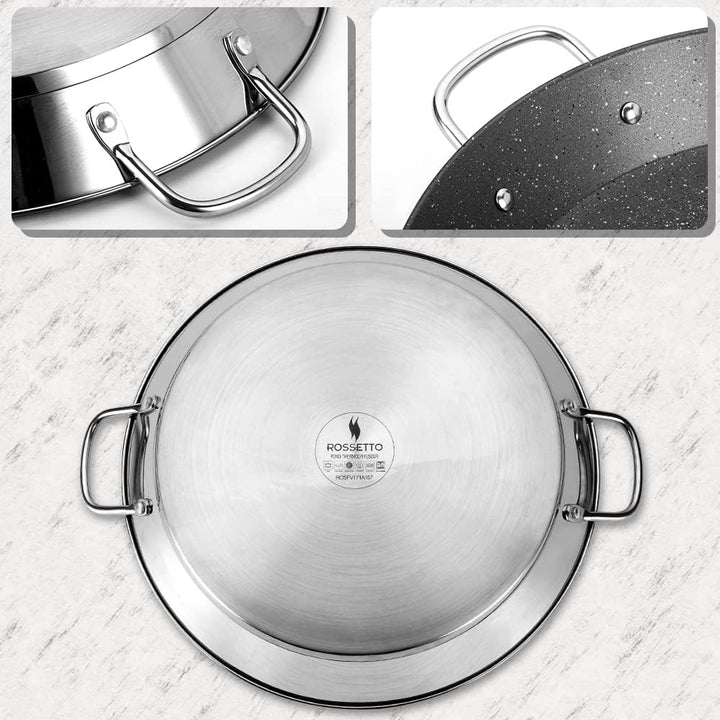 ROSSETTO Paella Pfanne Induktion 38 cm Paella-pfanne Grill, 18/10 Edelstahl Pfanne, für 4-6 Personen