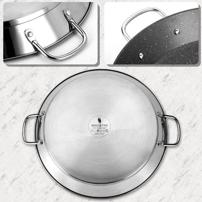 ROSSETTO Paella Pfanne Induktion 38 cm Paella-pfanne Grill, 18/10 Edelstahl Pfanne, für 4-6 Personen