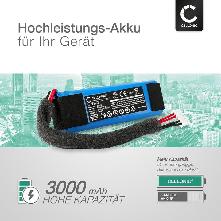 CELLONIC, Lautsprecherakku kompatibel mit Harman Kardon Go Play, Go Play, Go Play Mini (3000mAh, 7.4