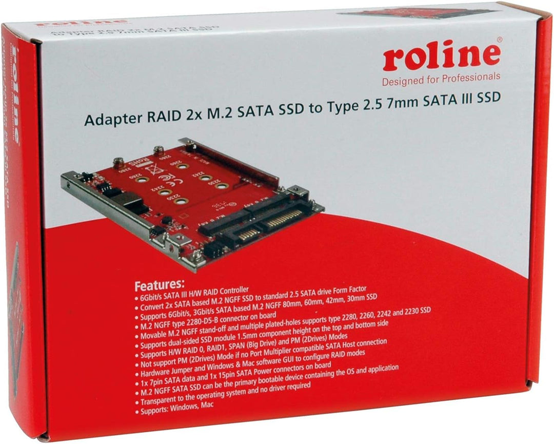 ROLINE M.2 zu SATA III SSD H/W Adapter, 2x M.2 NGFF SSD, Boot- und RAID-fähig